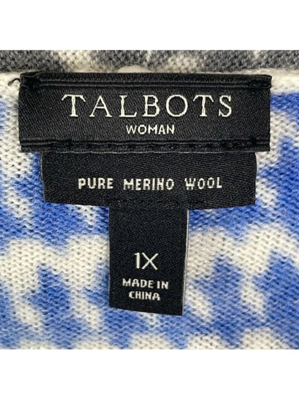 Talbots Merino Wool Blue Paisley Houndstooth Open Cardigan Women's 1X black whit - Picture 4 of 7